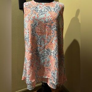 Fever Coral, Navy & White Sleeveless Leaf Print Tunic small